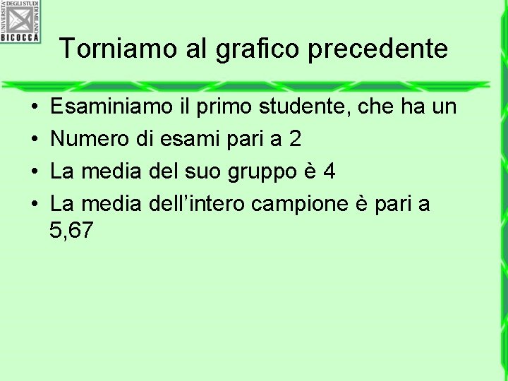 Torniamo al grafico precedente • • Esaminiamo il primo studente, che ha un Numero