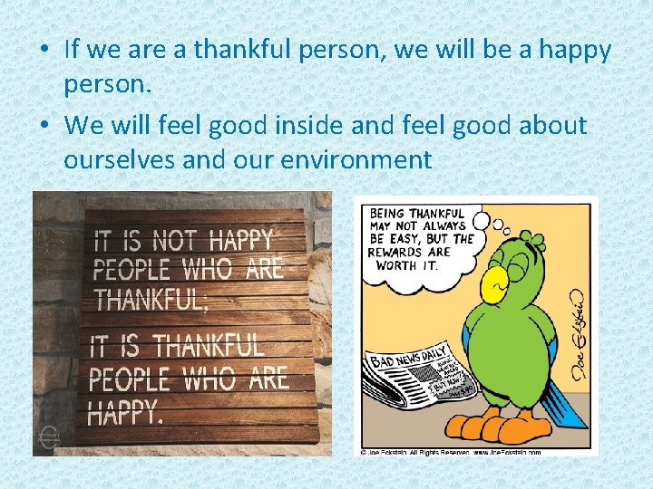  • If we are a thankful person, we will be a happy person.