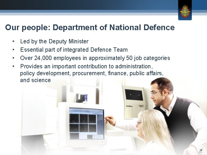 Our people: Department of National Defence • • Led by the Deputy Minister Essential Our people: Department of National Defence • • Led by the Deputy Minister Essential