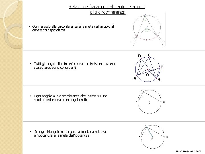 Relazione fra angoli al centro e angoli alla circonferenza • Ogni angolo alla circonferenza