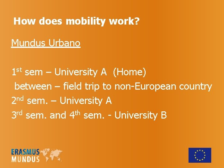 How does mobility work? Mundus Urbano 1 st sem – University A (Home) between