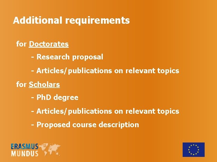 Additional requirements for Doctorates - Research proposal - Articles/publications on relevant topics for Scholars