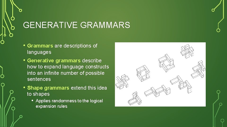 GENERATIVE GRAMMARS • Grammars are descriptions of languages • Generative grammars describe how to