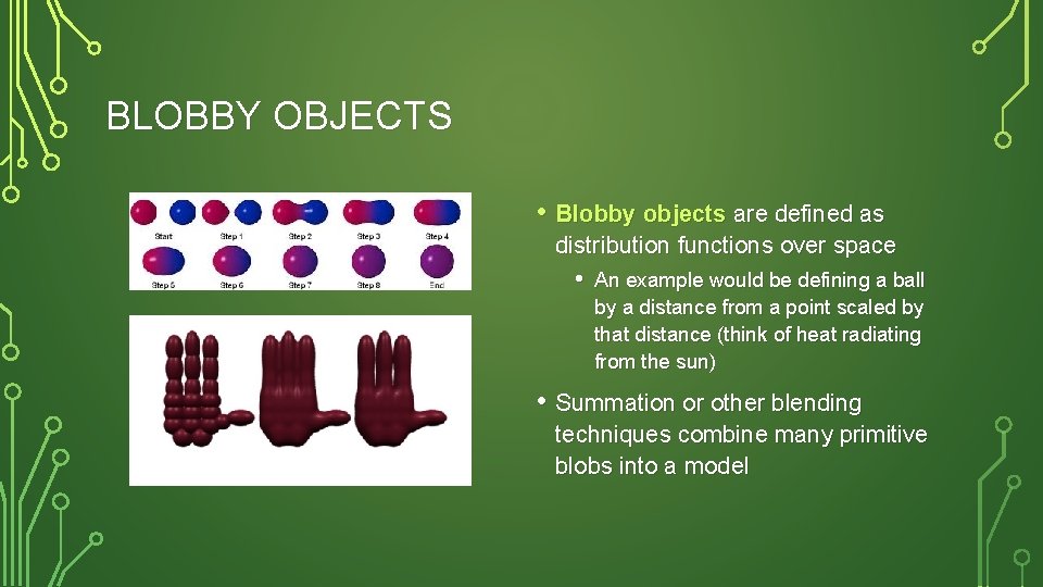 BLOBBY OBJECTS • Blobby objects are defined as distribution functions over space • An