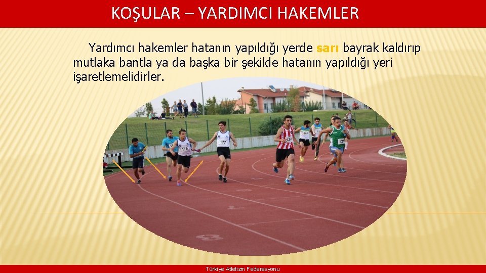 KOŞULAR – YARDIMCI HAKEMLER Yardımcı hakemler hatanın yapıldığı yerde sarı bayrak kaldırıp mutlaka bantla