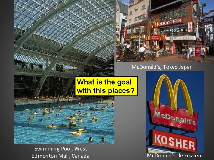 Mc. Donald’s, Tokyo Japan What is the goal with this places? Swimming Pool, West