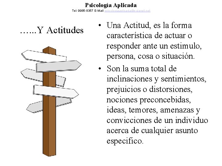 Psicología Aplicada Tel: 9985 -8357 E-Mail psicologiaaplicada@sulanet. net …. . . Y Actitudes •