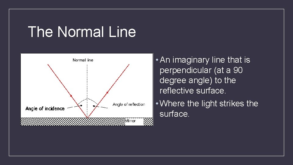 The Normal Line • An imaginary line that is perpendicular (at a 90 degree