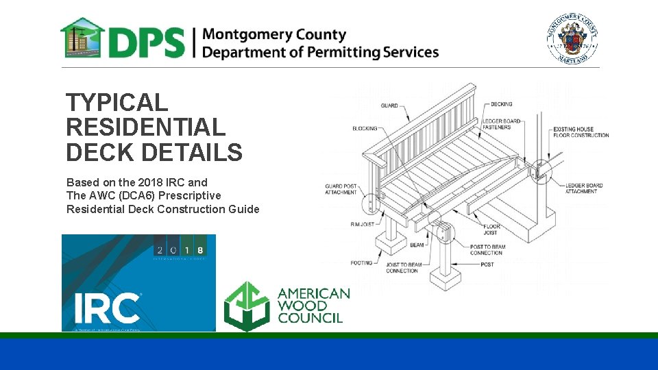 TYPICAL RESIDENTIAL DECK DETAILS Based on the 2018 IRC and The AWC (DCA 6)