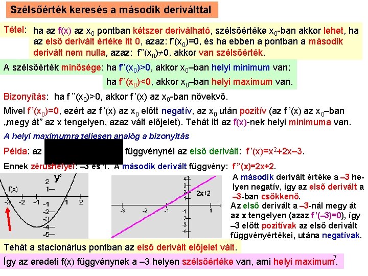 Szélsőérték keresés a második deriválttal Tétel: ha az f(x) az x 0 pontban kétszer