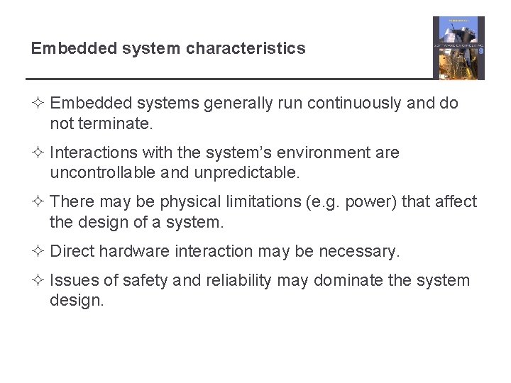 Chapter 20 Embedded Systems Lecture 1 Topics covered