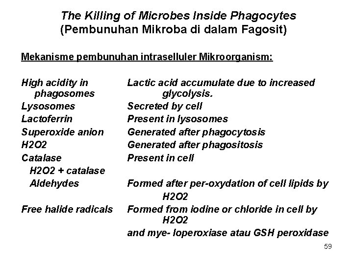 The Killing of Microbes Inside Phagocytes (Pembunuhan Mikroba di dalam Fagosit) Mekanisme pembunuhan intraselluler