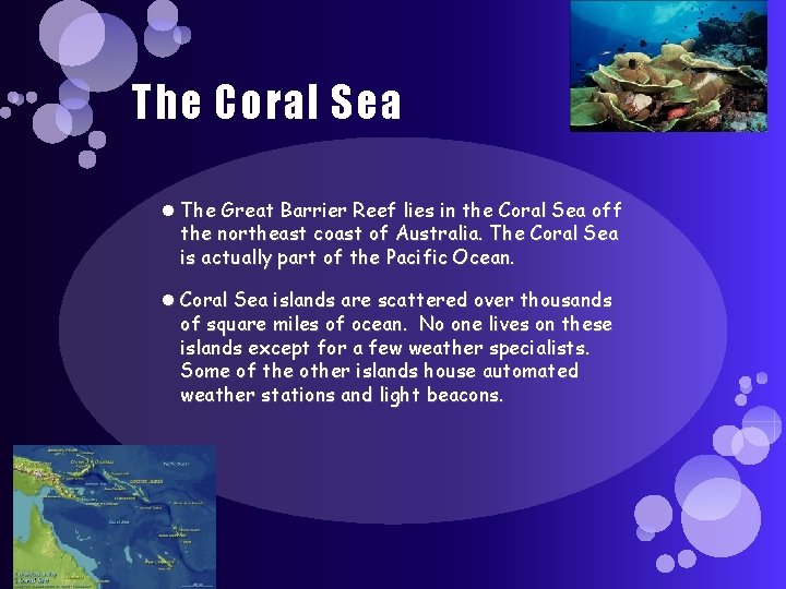 The Coral Sea The Great Barrier Reef lies in the Coral Sea off the