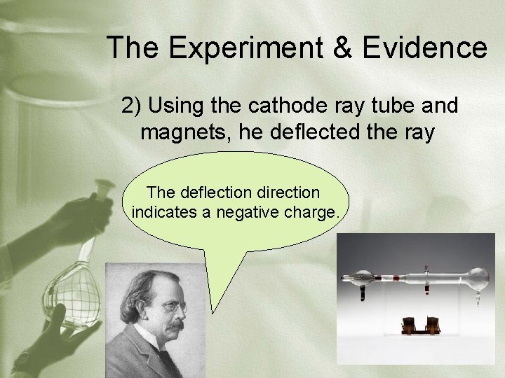 The Experiment & Evidence 2) Using the cathode ray tube and magnets, he deflected