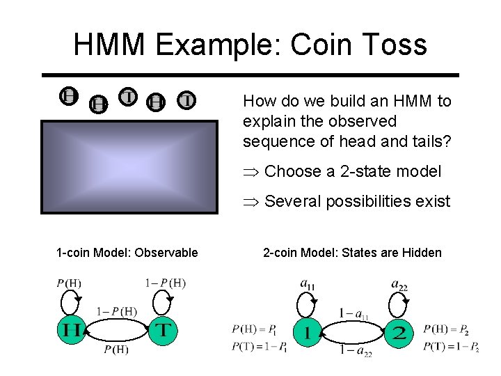 HMM Example: Coin Toss How do we build an HMM to explain the observed