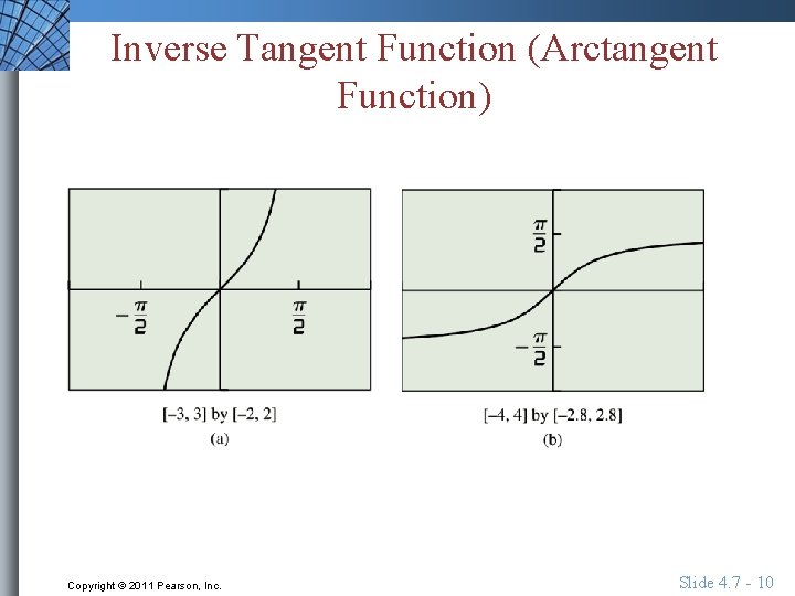 Inverse Tangent Function (Arctangent Function) Copyright © 2011 Pearson, Inc. Slide 4. 7 -