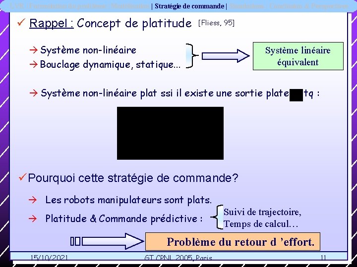 LVR | Formulation du problème | Modélisation | Stratégie de commande | Simulations |