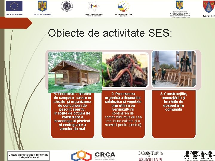 Obiecte de activitate SES: 1. Ecoturism - servicii de campare, cazare în căsuțe şi