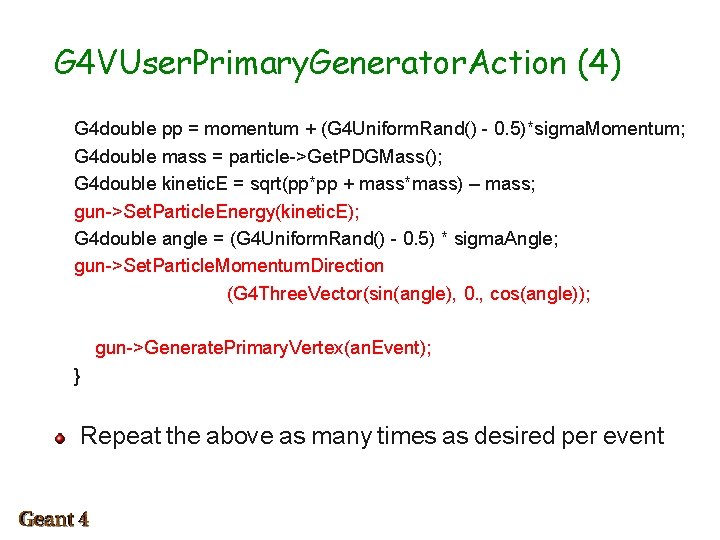 G 4 VUser. Primary. Generator. Action (4) G 4 double pp = momentum +