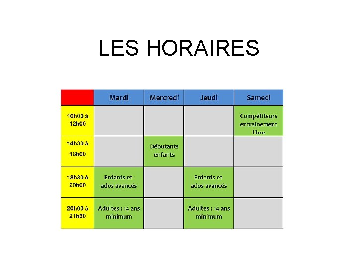 LES HORAIRES 