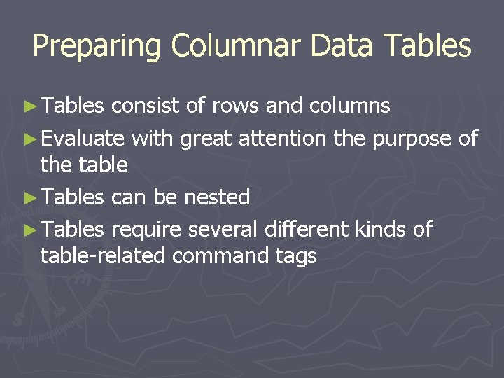 Columns And Rows Table Questions TABLES Session Checklist Learn the ways that tables