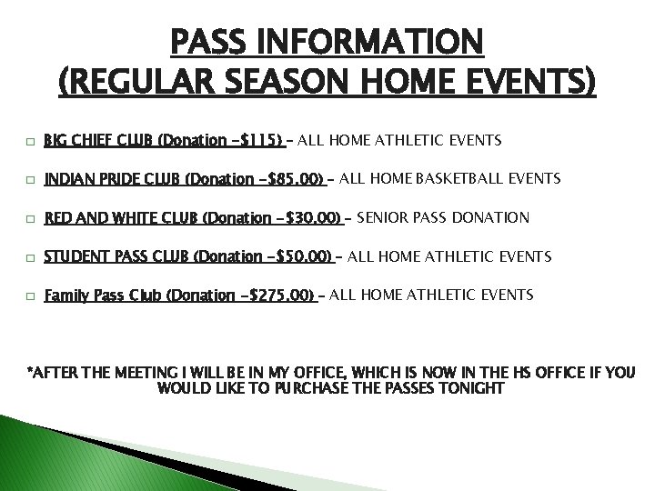 PASS INFORMATION (REGULAR SEASON HOME EVENTS) � BIG CHIEF CLUB (Donation -$115) – ALL PASS INFORMATION (REGULAR SEASON HOME EVENTS) � BIG CHIEF CLUB (Donation -$115) – ALL