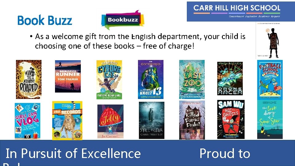 Book Buzz • As a welcome gift from the English department, your child is