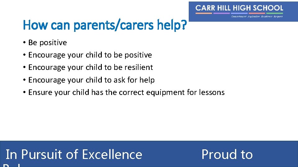 How can parents/carers help? • Be positive • Encourage your child to be resilient