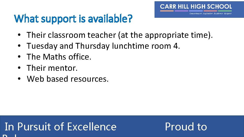 What support is available? • • • Their classroom teacher (at the appropriate time).