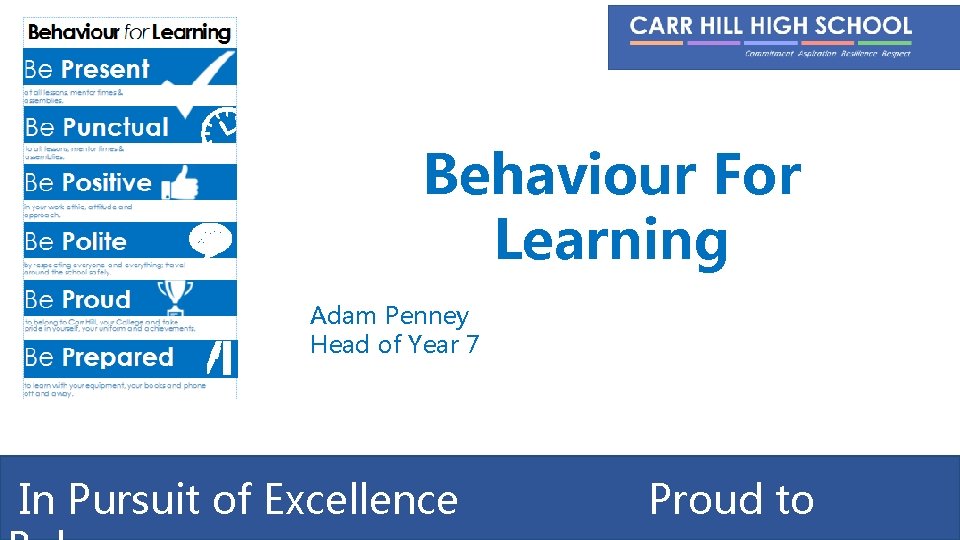 Behaviour For Learning Adam Penney Head of Year 7 In Pursuit of Excellence Proud