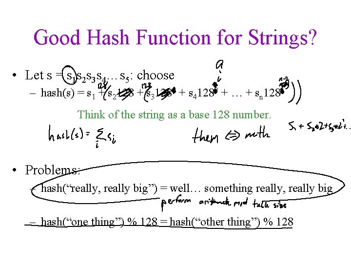 Good Hash Function for Strings? • Let s = s 1 s 2 s