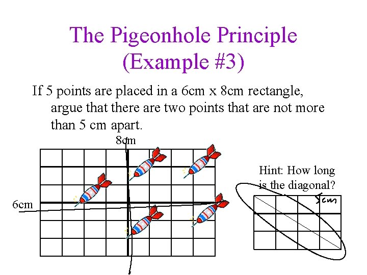 The Pigeonhole Principle (Example #3) If 5 points are placed in a 6 cm