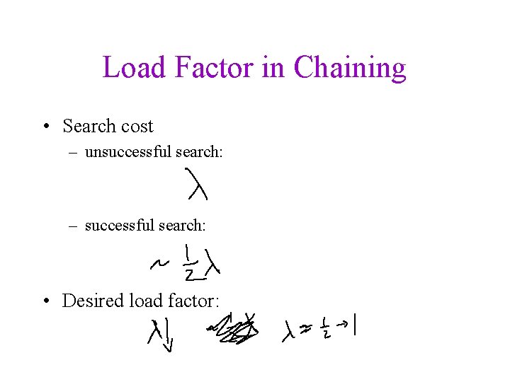 Load Factor in Chaining • Search cost – unsuccessful search: – successful search: •