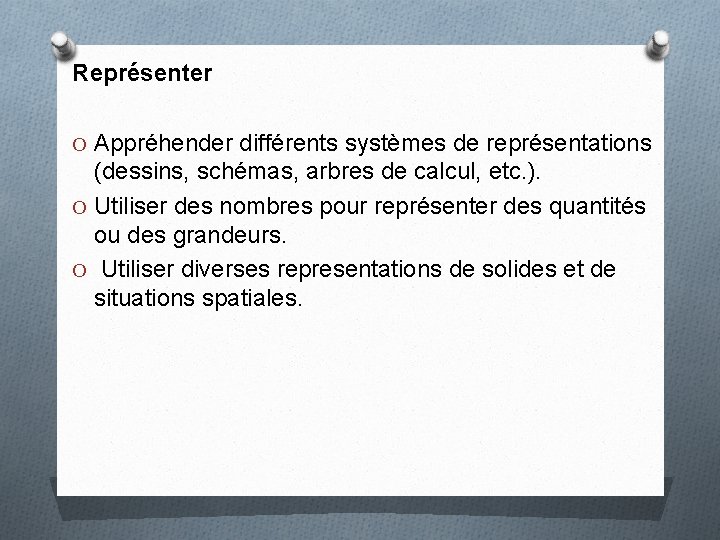 Représenter O Appréhender différents systèmes de représentations (dessins, schémas, arbres de calcul, etc. ).