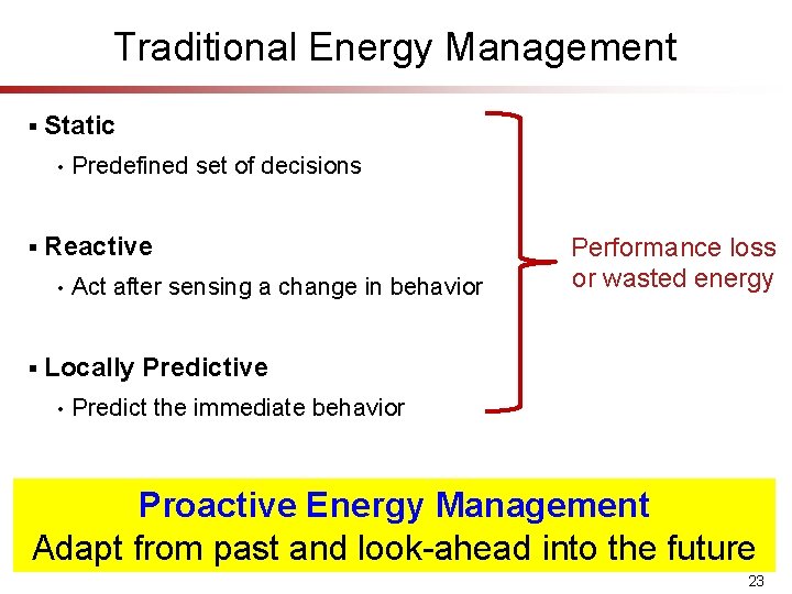 Traditional Energy Management § Static • § Reactive • § Predefined set of decisions