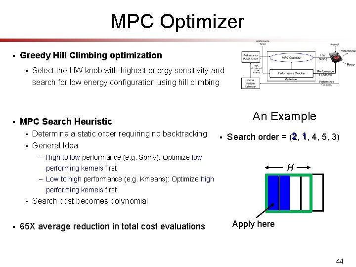 MPC Optimizer § Greedy Hill Climbing optimization • Select the HW knob with highest