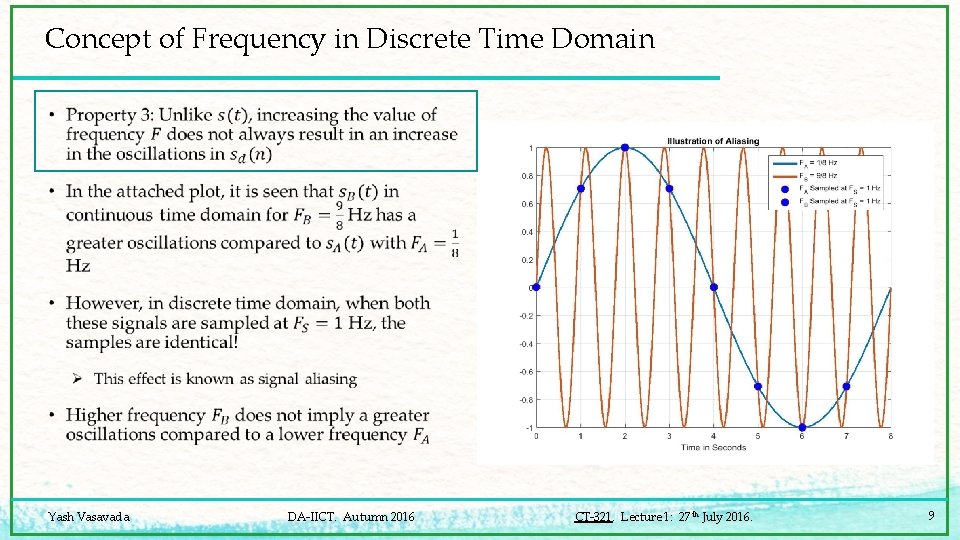 Concept of Frequency in Discrete Time Domain • Yash Vasavada DA-IICT. Autumn 2016 CT-321.