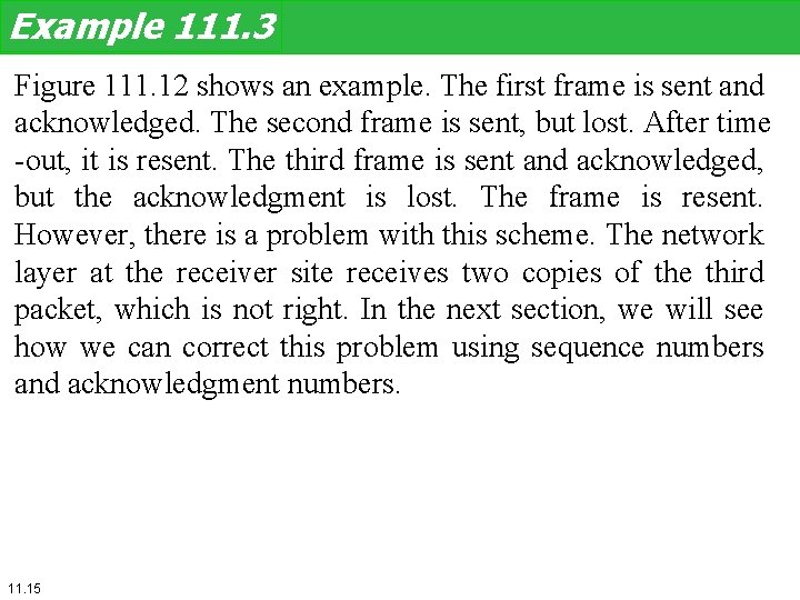 Example 111. 3 Figure 111. 12 shows an example. The first frame is sent