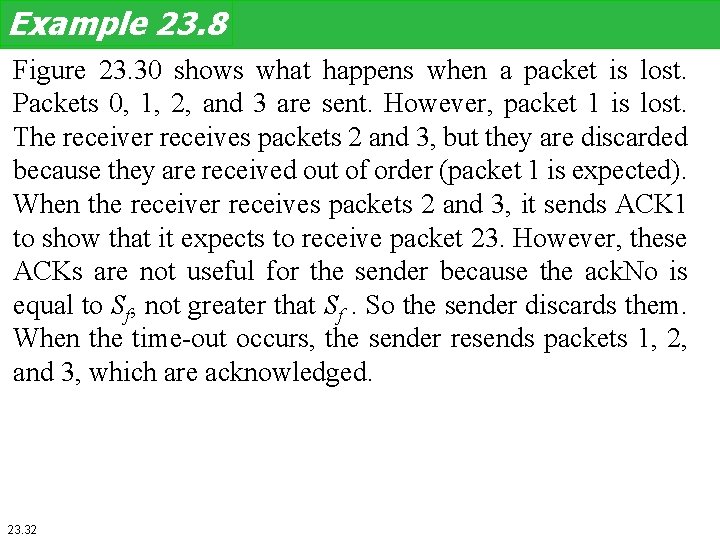 Example 23. 8 Figure 23. 30 shows what happens when a packet is lost.