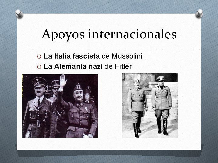 Apoyos internacionales O La Italia fascista de Mussolini O La Alemania nazi de Hitler