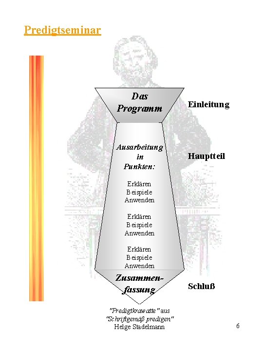 Predigtseminar Das Programm Einleitung Ausarbeitung in Punkten: Hauptteil Erklären Beispiele Anwenden Zusammenfassung "Predigtkrawatte" aus