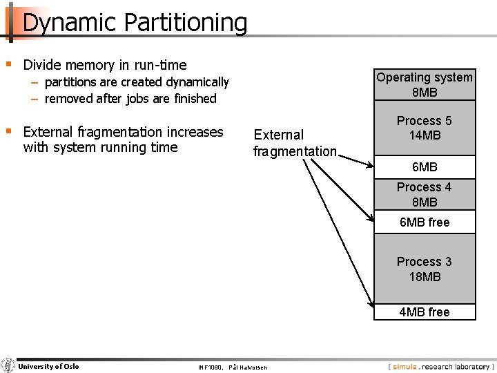Dynamic Partitioning § Divide memory in run-time Operating system 8 MB − partitions are