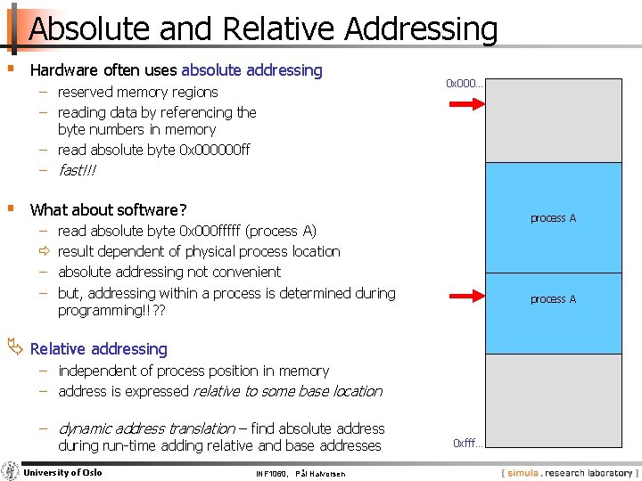Absolute and Relative Addressing § Hardware often uses absolute addressing − reserved memory regions