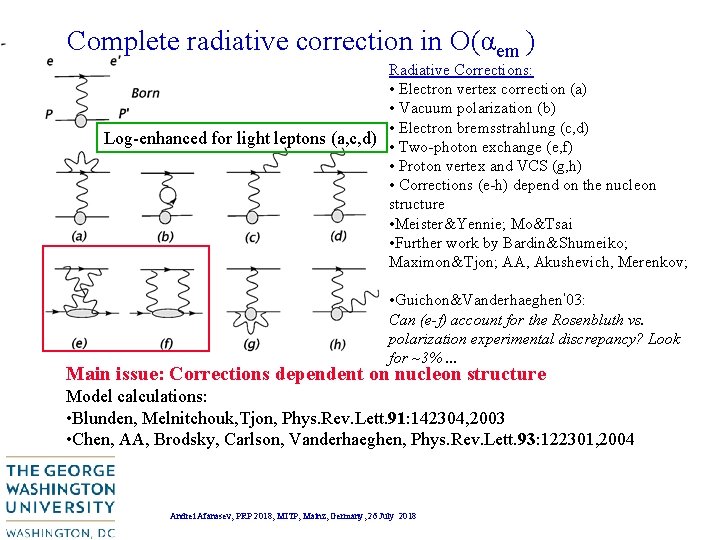 Complete radiative correction in O(αem ) Radiative Corrections: • Electron vertex correction (a) • Complete radiative correction in O(αem ) Radiative Corrections: • Electron vertex correction (a) •