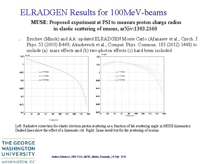 ELRADGEN Results for 100 Me. V-beams MUSE: Proposed experiment at PSI to measure proton ELRADGEN Results for 100 Me. V-beams MUSE: Proposed experiment at PSI to measure proton