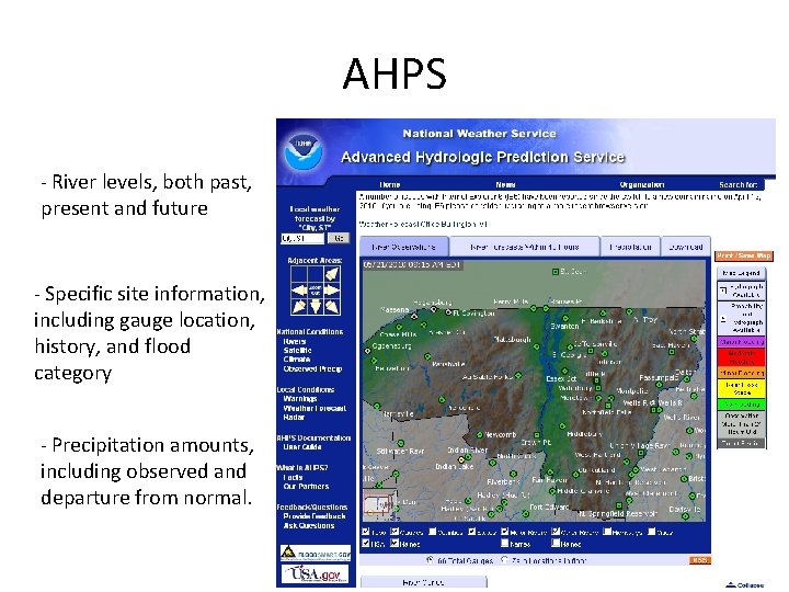 AHPS - River levels, both past, present and future - Specific site information, including