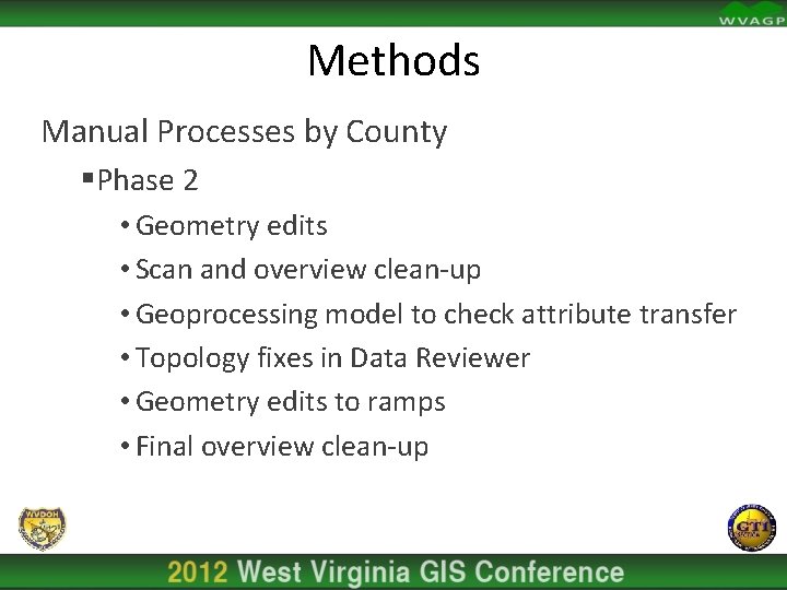 Methods Manual Processes by County §Phase 2 • Geometry edits • Scan and overview