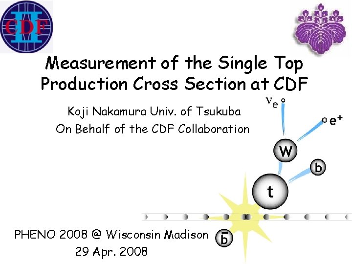 Measurement of the Single Top Production Cross Section at CDF Koji Nakamura Univ. of