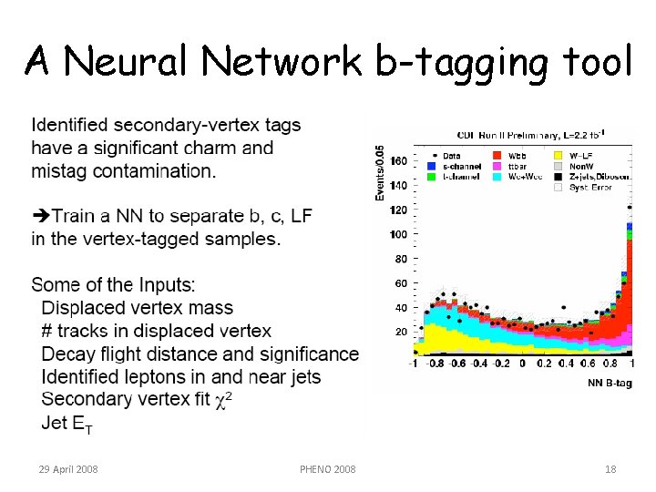 A Neural Network b-tagging tool 29 April 2008 PHENO 2008 18 