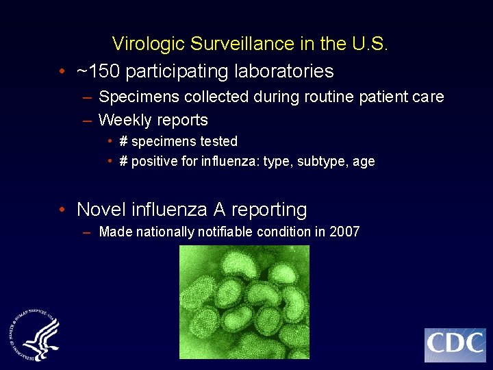 Virologic Surveillance in the U. S. • ~150 participating laboratories – Specimens collected during